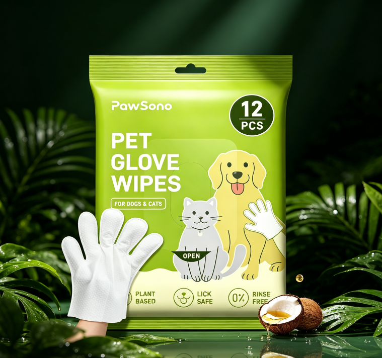 12PCS Hypoallergenic Pet Glove Wipes for Dogs, Cats & Small Animals