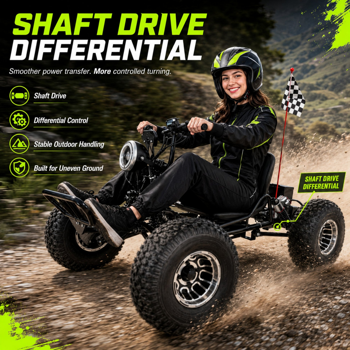 48V 20Ah Electric Off‑Road Go Kart | Peak 4000W, 31 MPH, 30‑Mile Range for Teens & Adults