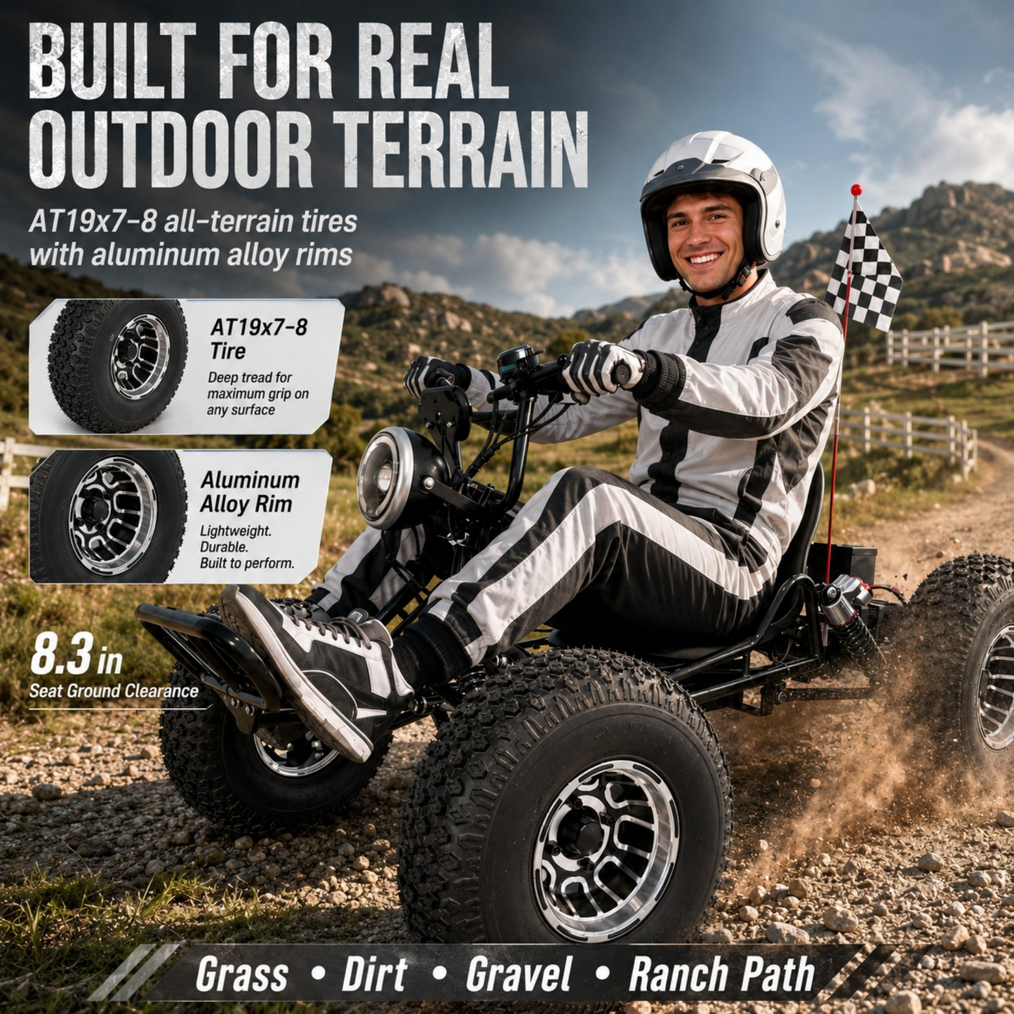 48V 20Ah Electric Off‑Road Go Kart | Peak 4000W, 31 MPH, 30‑Mile Range for Teens & Adults