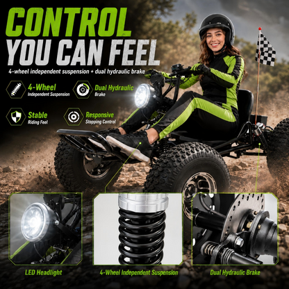 48V 20Ah Electric Off‑Road Go Kart | Peak 4000W, 31 MPH, 30‑Mile Range for Teens & Adults