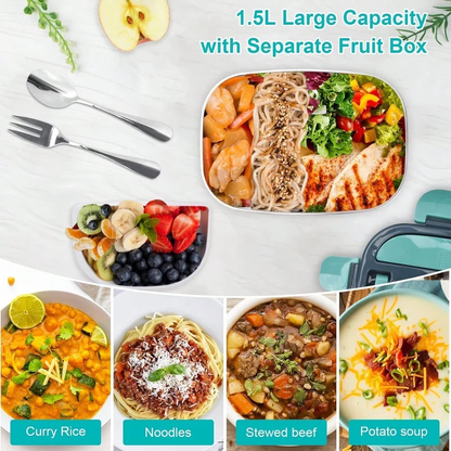 50.72oz Portable Heating Lunch Box, Stainless Steel Food Warmer with Tray, 12V/24V/110V Dual Use Car Home Container