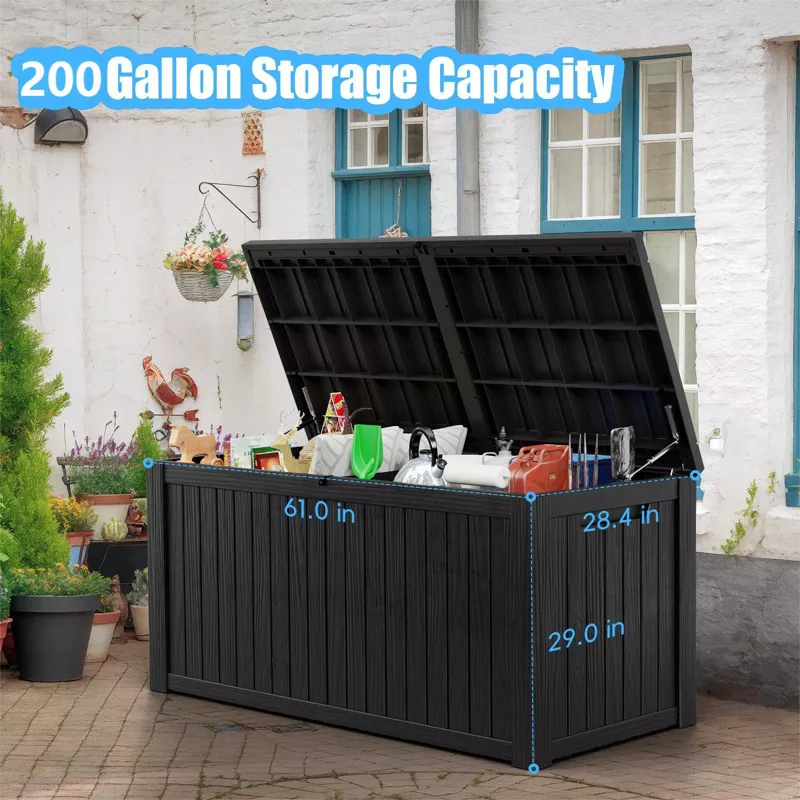 180‑Gallon Waterproof Outdoor Storage Box | Lockable Patio Deck Chest for Cushions, Pool & Garden Gear, Black